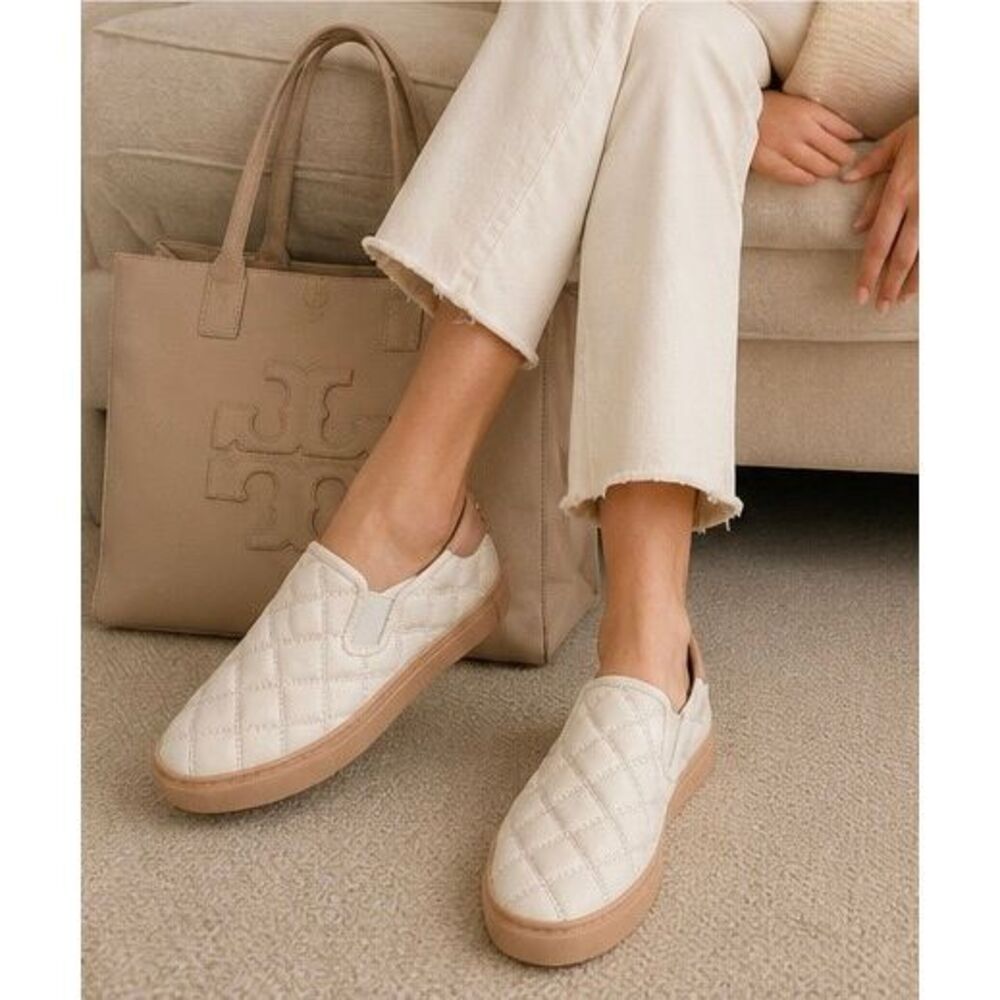 Tory Burch Willa Quilted Leather Slip On Sneakers Ivory Blush Size 7